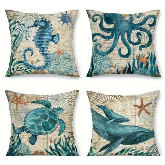 Decorative Throw Pillow Covers Cases Set Beach Decor Nautical Coastal Cottage - Picture 14 of 16